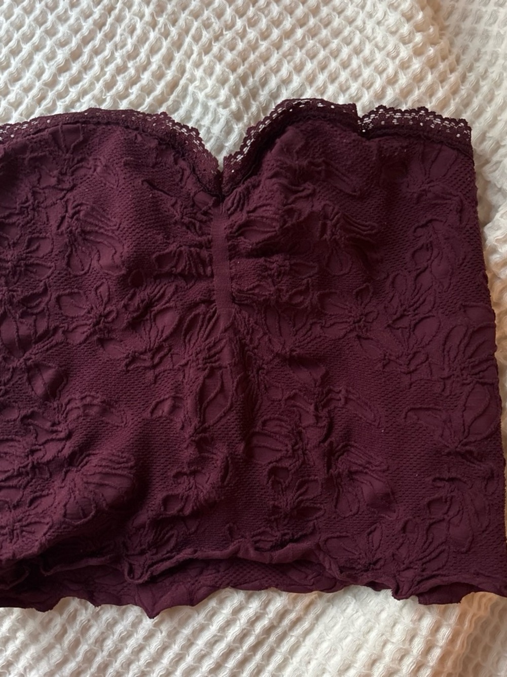 Splendid Lace Trim Strapless Bustier in Burgundy